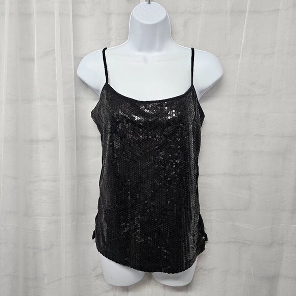 Ann Taylor Loft Tank Black Sequin Glam Club M - Picture 1 of 11